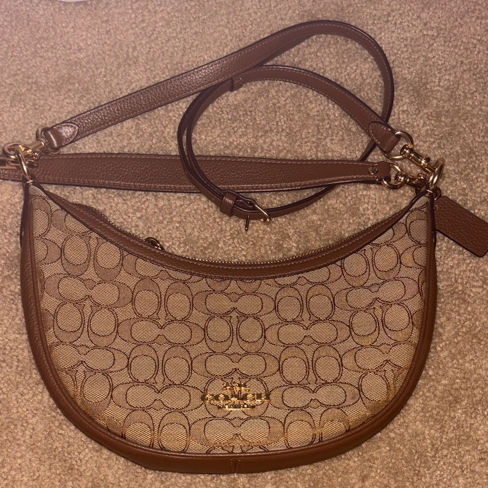 Coach Tan and Brown Signature Shoulder Bag